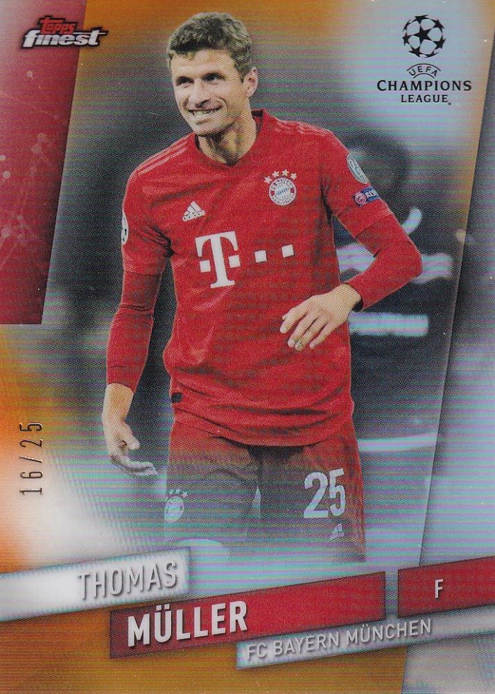 2019-20 Topps Finest UEFA Champions League Thomas Muller FC Bayern Munchen Orange Parallel card number 16 of 25