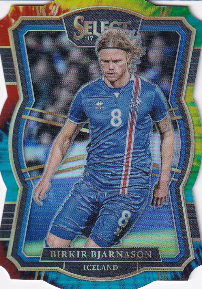 2017-18 Panini Select Iceland Birkir Bjarnason Mezzanine Tie-Dye Die-Cut parallel card numbered 08 of 30