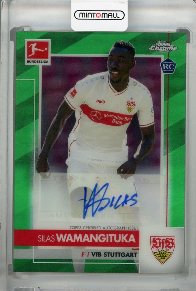 2020-21 Topps Chrome Bundesliga Silas Wamangituka VfB Stuttgart Green Parallel Autograph card numbered 37 of 99