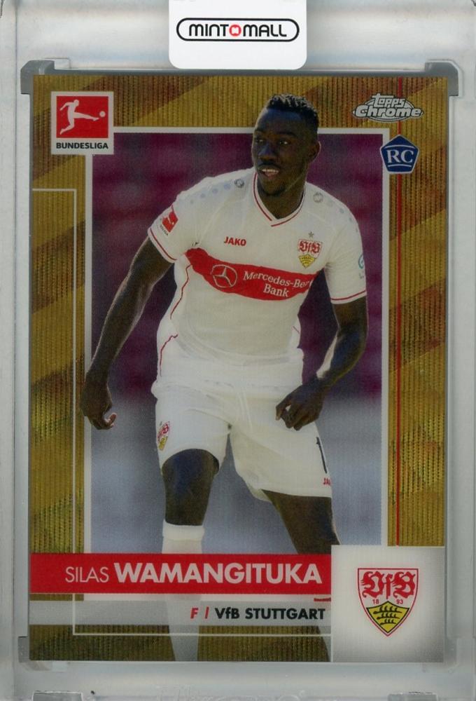 2020-21 Topps Chrome Bundesliga trading card of Silas Wamangituka VfB Stuttgart Base Gold Wave parallel number 39 of 50