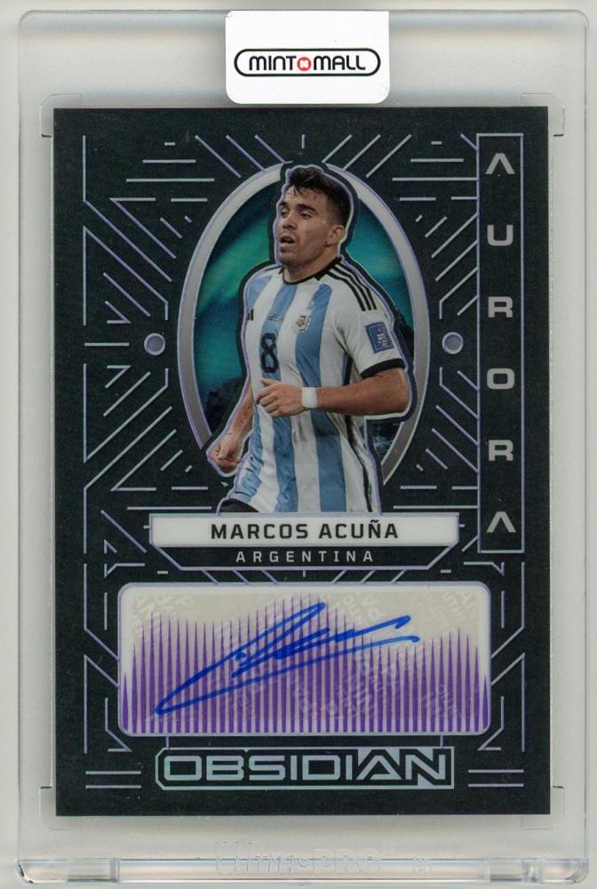 2022-23 Panini Obsidian Marcos Acuna Aurora Autographs Electric Etch Purple Parallel card number 38 of 50 from Argentina