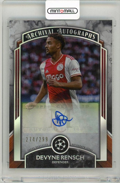 2022-23 Topps Museum Collection UEFA Devyne Rensch Archival Autograph card serial 274 of 299 featuring AFC Ajax