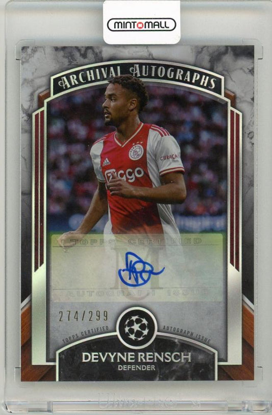 2022-23 Topps Museum Collection UEFA Devyne Rensch Archival Autograph card serial 274 of 299 featuring AFC Ajax