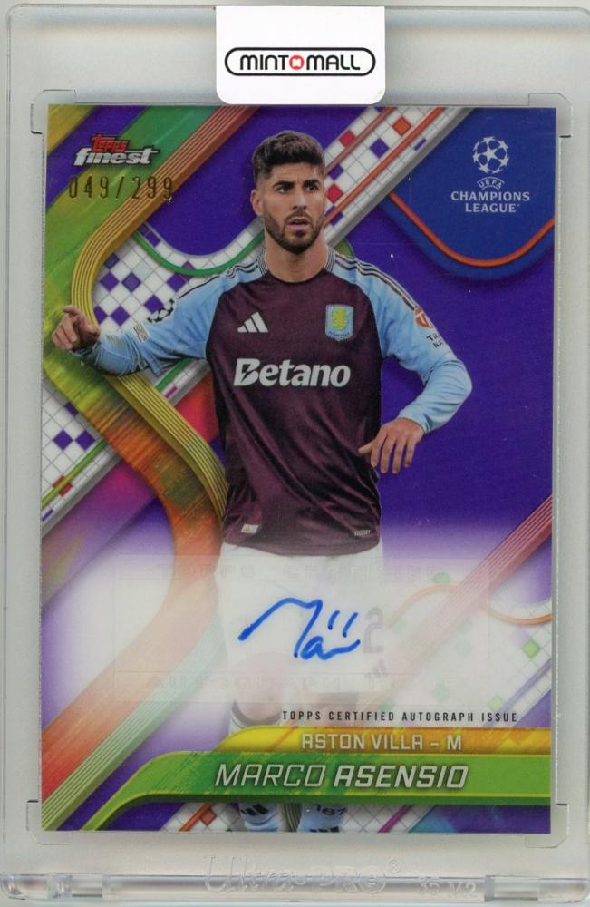 2024-25 Topps Finest UEFA Club Competitions Marco Asensio Autographs Purple Refractor Parallels 49 of 299 Aston Villa card