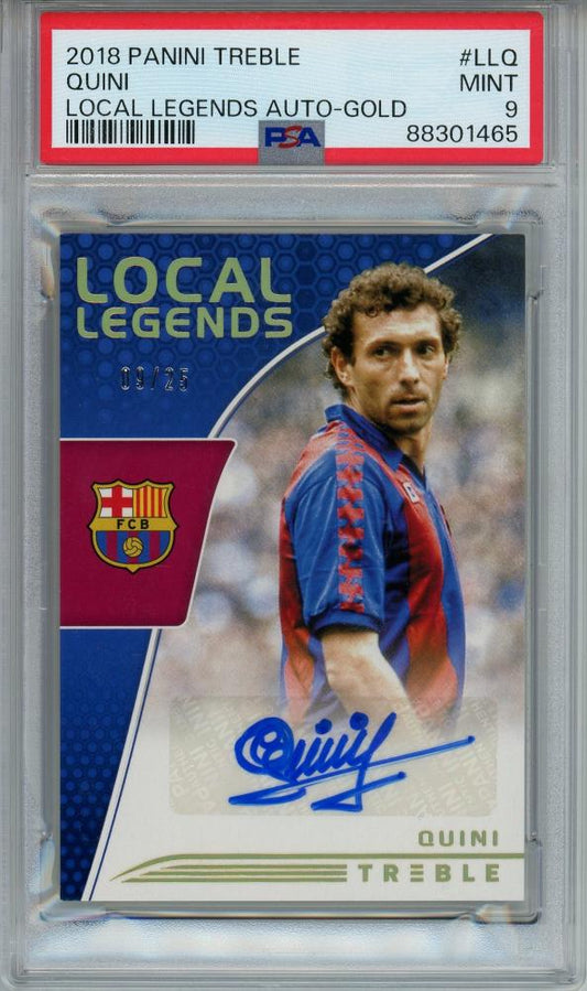 2018-19 Panini Treble Soccer card featuring Quini Local Legends Auto Gold #LL-Q09/25 PSA9 FC Barcelona