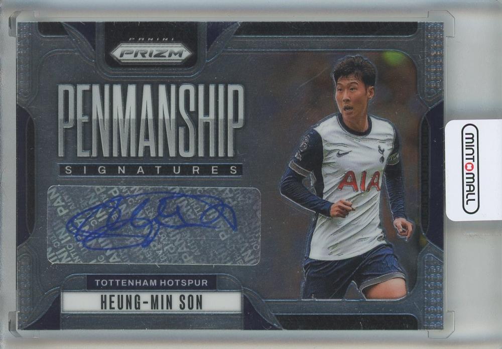 2024-25 Panini Prizm PL Heung-Min Son Penmanship Auto trading card with Tottenham Hotspur branding