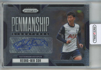 2024-25 Panini Prizm PL Heung-Min Son Penmanship Auto trading card with Tottenham Hotspur branding