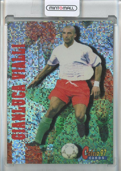 1997 Panin Calcio football trading card featuring Gianluca Vialli Chelsea FC #129 in used condition