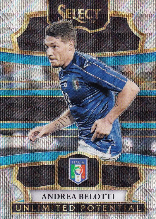 2017-18 Panini Select Italy Andrea Belotti Unlimited Potential trading card featuring player image and branding