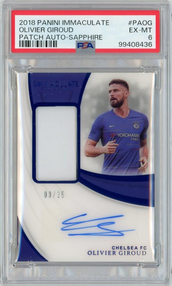 2018-19 PANINI Immaculate Collection Soccer Olivier Giroud Patch Autograph Sapphire Card #PAOG 03/25 PSA6