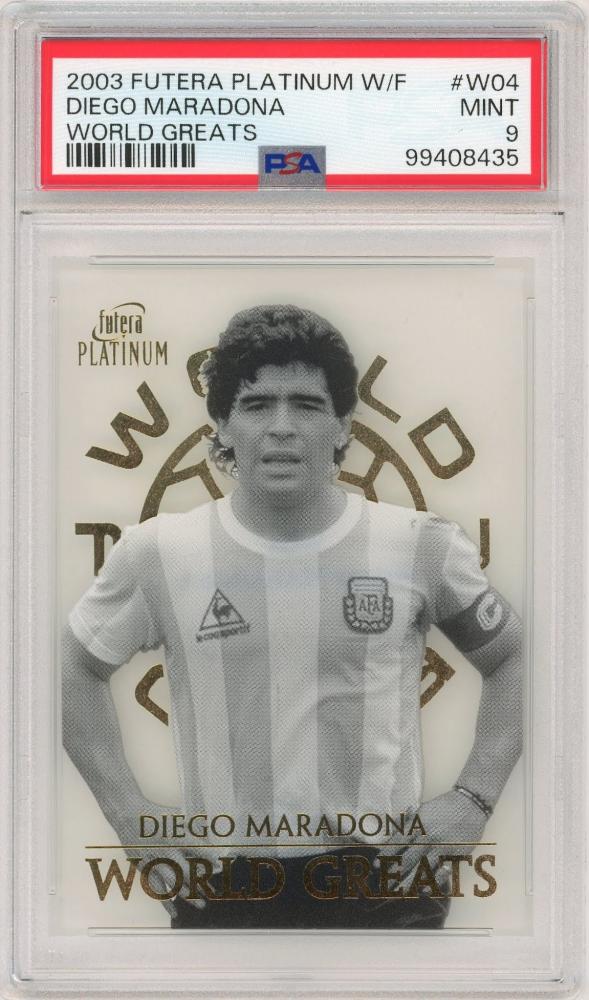 2003 Futera Platinum World Football Diego Maradona World Greats trading card graded PSA9 Mint