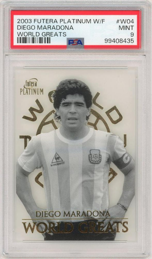 2003 Futera Platinum World Football Diego Maradona World Greats trading card graded PSA9 Mint