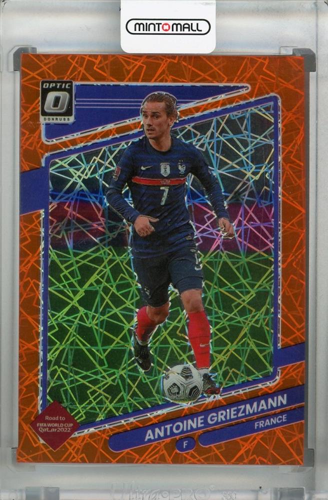 2021-22 Donruss Soccer Road to Qatar Antoine Griezmann Base Optic Orange Velocity parallel card numbered 23 of 49