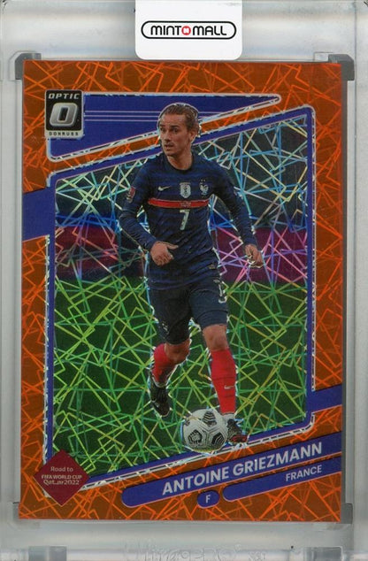 2021-22 Donruss Soccer Road to Qatar Antoine Griezmann Base Optic Orange Velocity parallel card numbered 23 of 49