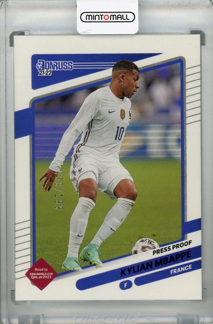 2021-22 Donruss Soccer Road to Qatar Kylian Mbappe France Purple Press Proof card 030 of 199