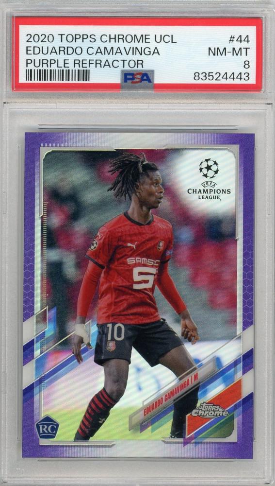 2020-21 TOPPS Chrome UEFA Champions League Eduardo Camavinga Purple Refractors #44 PSA8 Stade Rennais F.C card