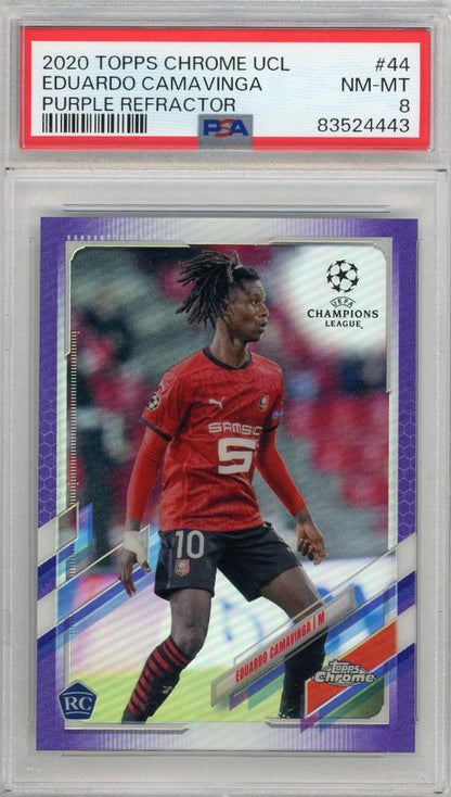 2020-21 TOPPS Chrome UEFA Champions League Eduardo Camavinga Purple Refractors #44 PSA8 Stade Rennais F.C card
