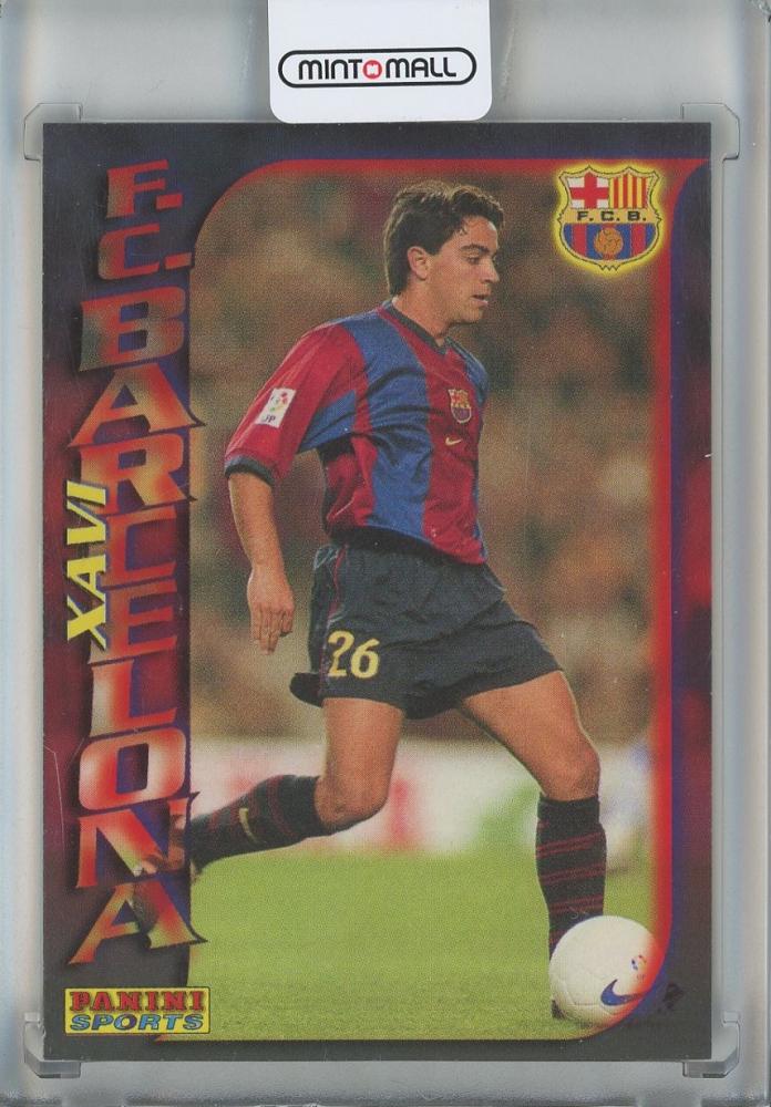 1998 Panini Futbol Xavi Hernandez rookie card from FC Barcelona showing front with condition issues