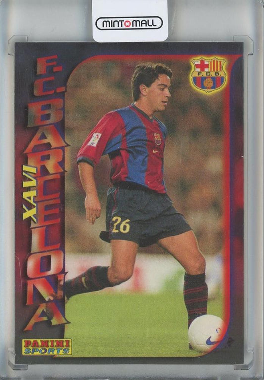 1998 Panini Futbol Xavi Hernandez rookie card from FC Barcelona showing front with condition issues