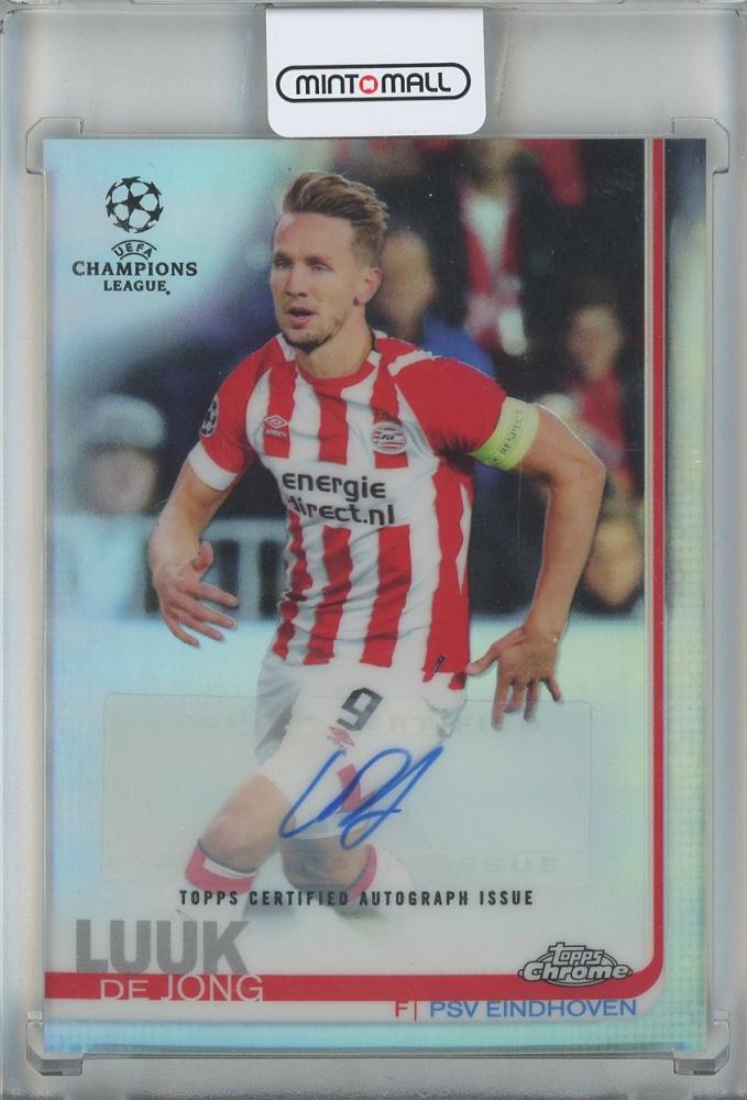 2019 Topps Chrome UCL trading card featuring Luuk De Jong autograph from PSV Eindhoven