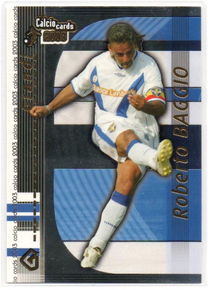 2003 Panini Calcio trading card of Roberto Baggio with minor stain on the back