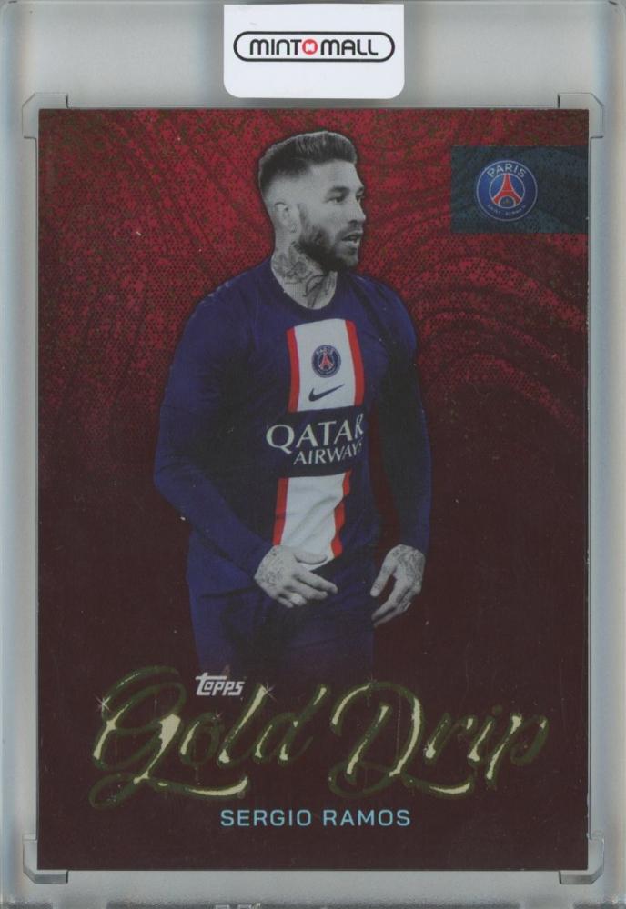 2022-23 Topps Paris Saint-Germain Sergio Ramos Gold Drip Red Parallels #50 collector card
