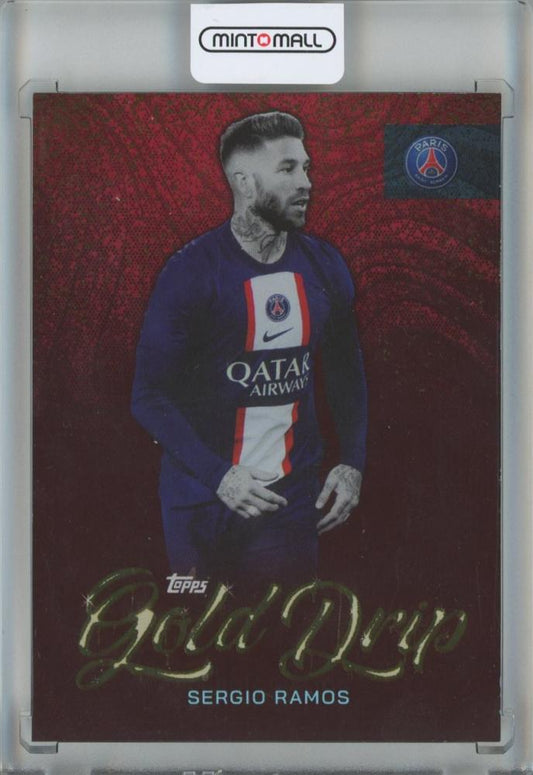 2022-23 Topps Paris Saint-Germain Sergio Ramos Gold Drip Red Parallels #50 collector card