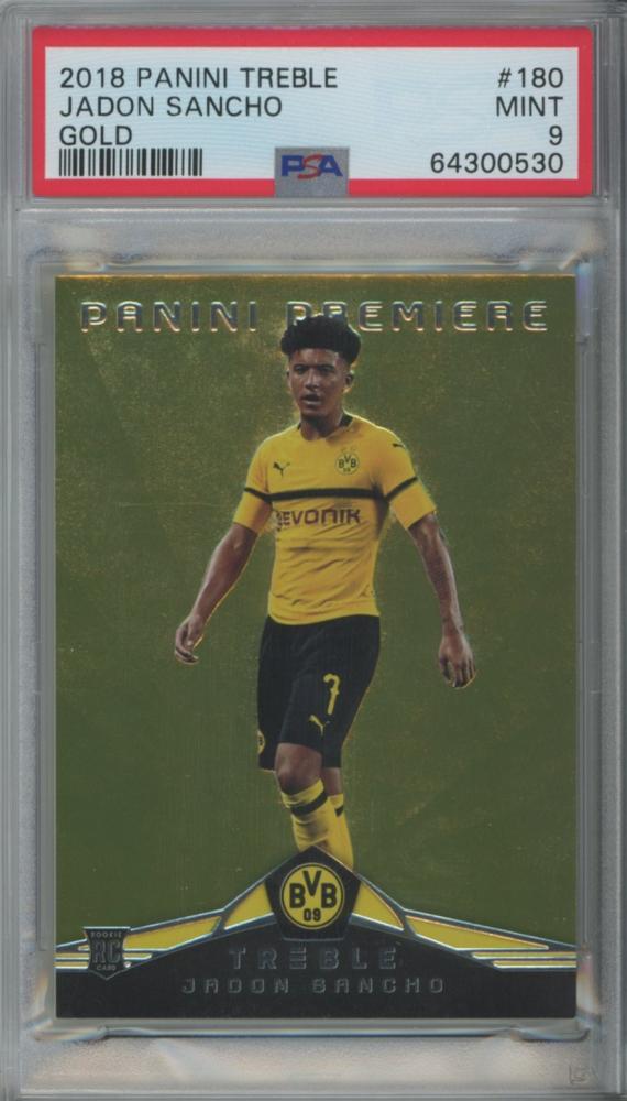2018-19 Panini Treble Soccer Jadon Sancho Panini Premiere #180 Gold Parallels PSA 9 graded card