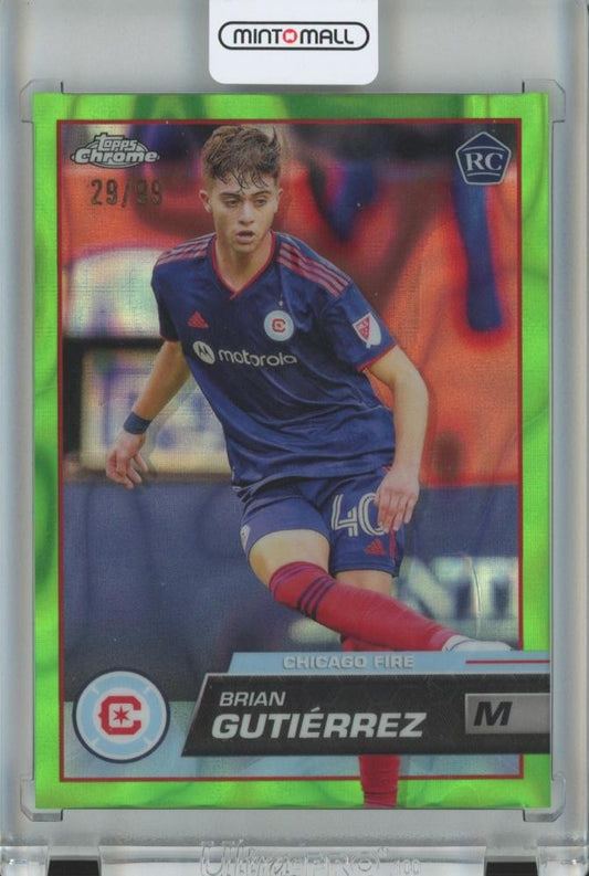 2023 Topps MLS Brian Gutierrez Neon Green Refractor trading card numbered 29 of 99