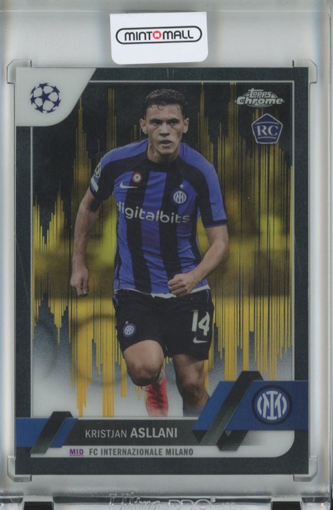 2022-23 Topps Chrome UEFA Kristjan Asllani Black & Gold Seismic rookie soccer card number 25 of 30