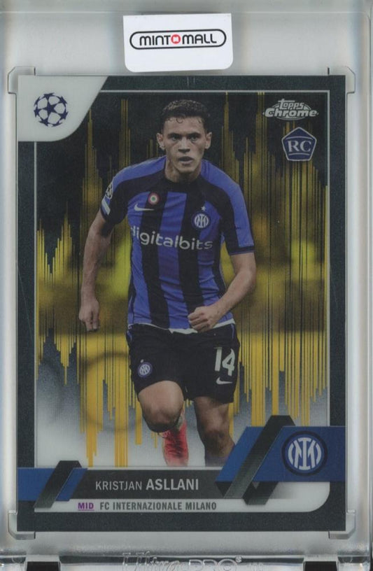 2022-23 Topps Chrome UEFA Kristjan Asllani Black & Gold Seismic rookie soccer card number 25 of 30