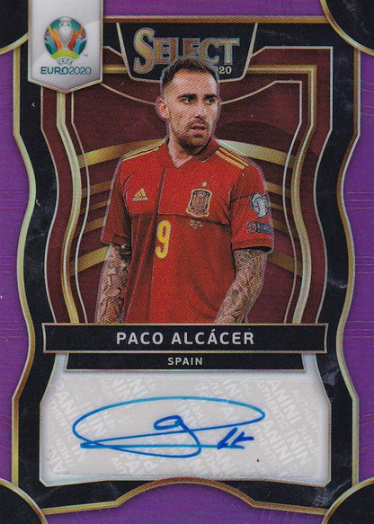 2020 Panini Select UEFA Euro Preview Spain Paco Alcacer purple Signatures card numbered 01 of 75
