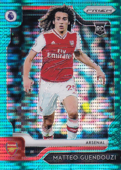 2019-20 Panini Prizm Premier League Arsenal Matteo Guendouzi Base Breakaway Teal Parallel card numbered 31 of 35