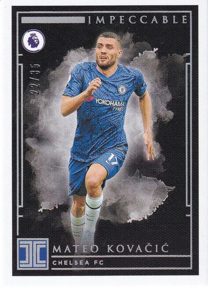 2019-20 Panini Impeccable Premier League Mateo Kovacic Chelsea FC Silver Parallel card numbered 22 of 35