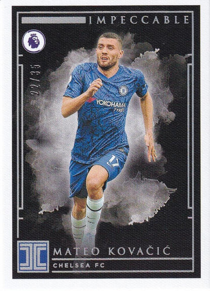 2019-20 Panini Impeccable Premier League Mateo Kovacic Chelsea FC Silver Parallel card numbered 22 of 35