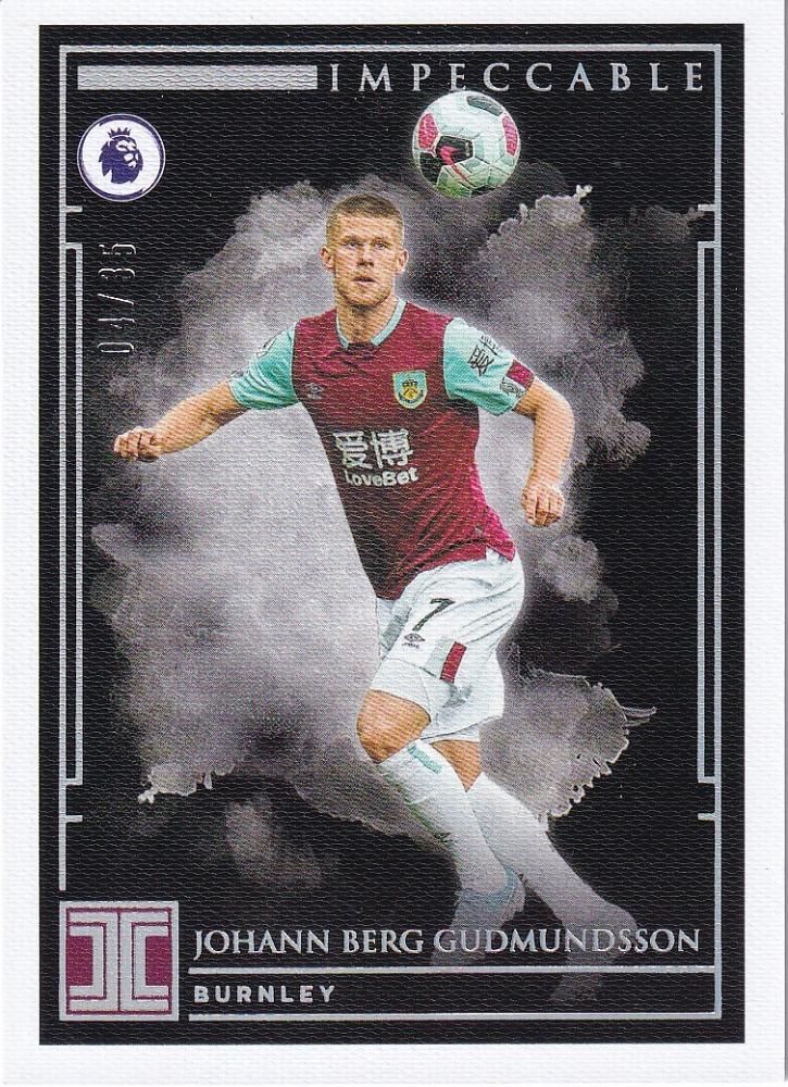 2019-20 Panini Impeccable Premier League Burnley Johann Berg Gudmundsson Silver parallel trading card 04 of 35