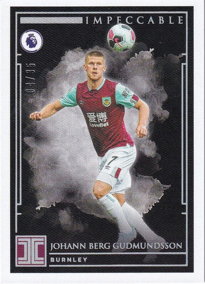 2019-20 Panini Impeccable Premier League Burnley Johann Berg Gudmundsson Silver parallel trading card 04 of 35