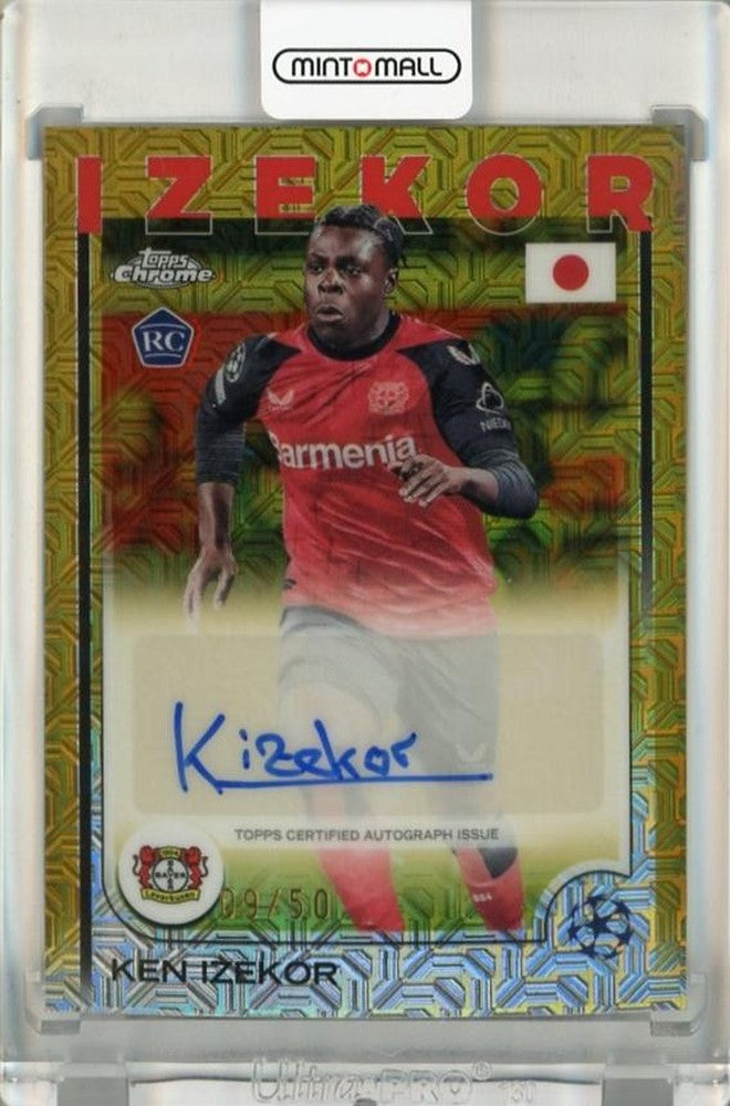 2023-24 Topps UEFA Club Competitions Japan Edition Ken Izekor Chrome Autographs Gold Mojo Refractors card #09/50