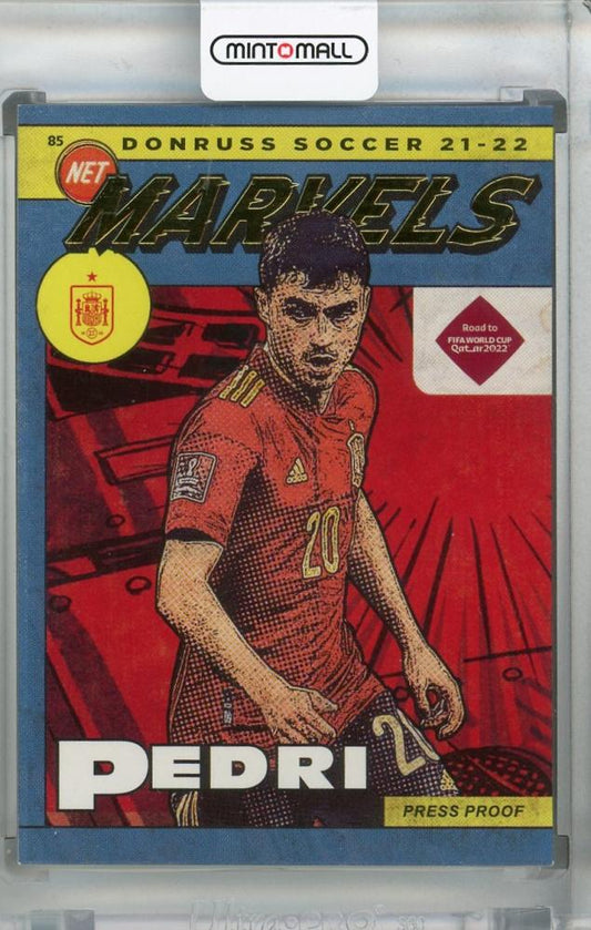 2021-22 Donruss Soccer Road to Qatar Pedri Spain Net Marvels Press Proof trading card