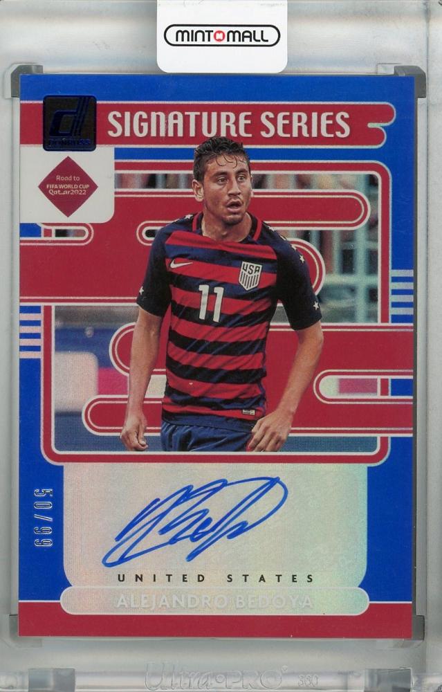 2021-22 Donruss Soccer Road to Qatar Alejandro Bedoya Signature Series Blue Parallel card 50 of 99
