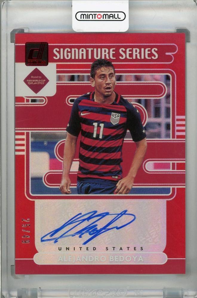 2021-22 Donruss Soccer Road to Qatar Alejandro Bedoya Signature Series Red Parallel card, serial 25 out of 49