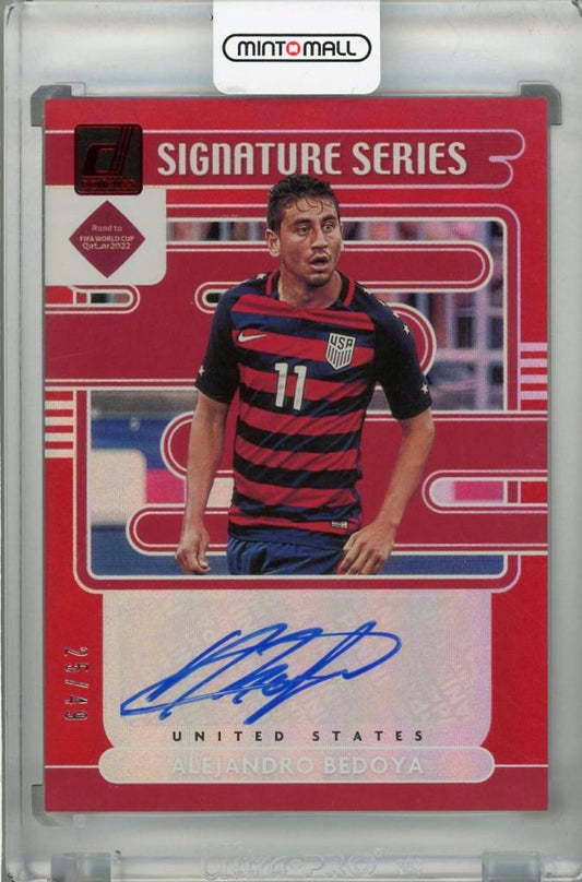 2021-22 Donruss Soccer Road to Qatar Alejandro Bedoya Signature Series Red Parallel card, serial 25 out of 49