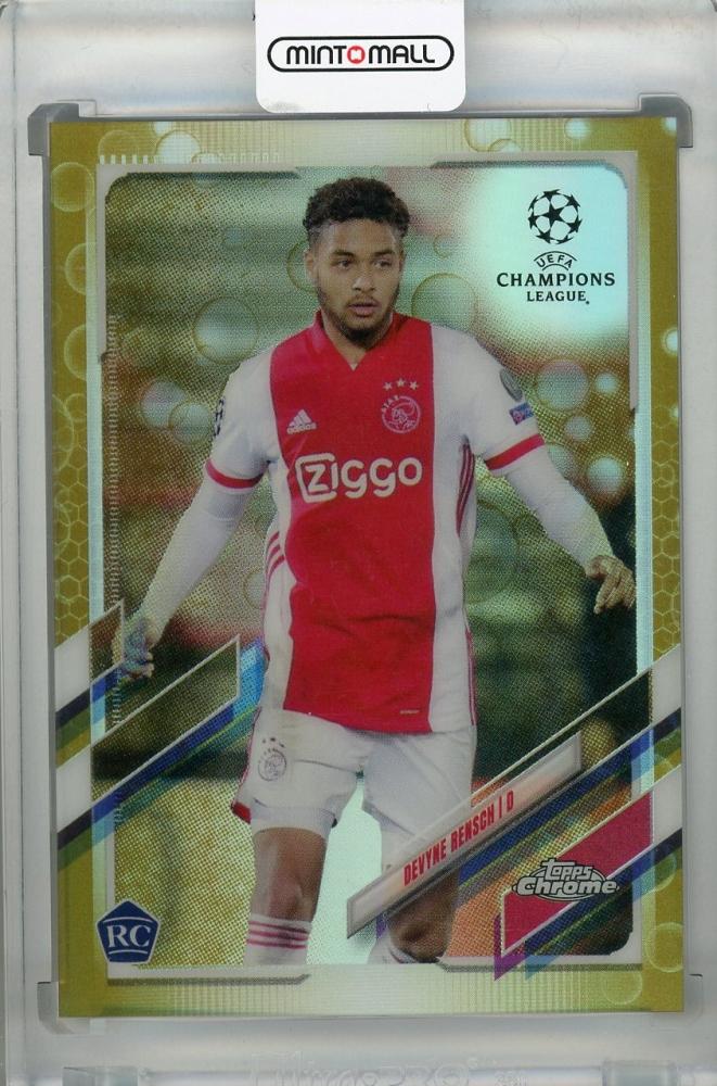 2020-21 Topps Chrome UEFA Champions League AFC Ajax Devyne Rensch Base Gold Bubbles parallel card