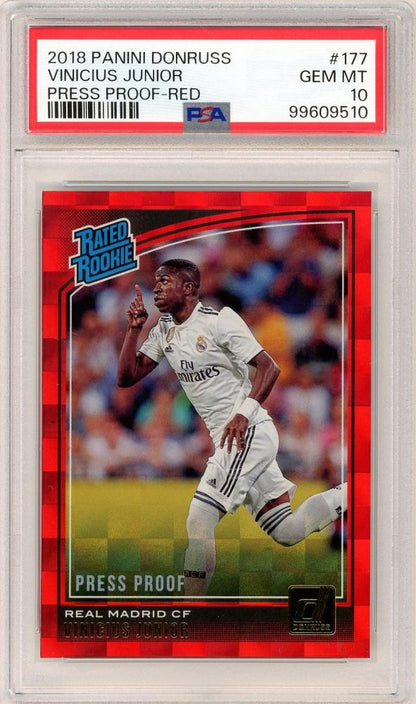 2018-19 Panini Donruss Soccer Vinicius Jr Rated Rookie card Red Press Proof #177 graded PSA10