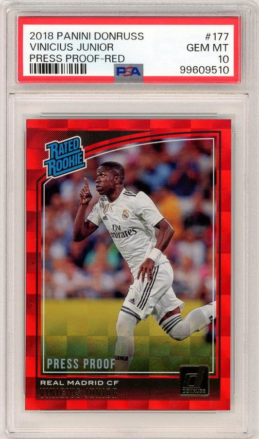 2018-19 Panini Donruss Soccer Vinicius Jr Rated Rookie card Red Press Proof #177 graded PSA10