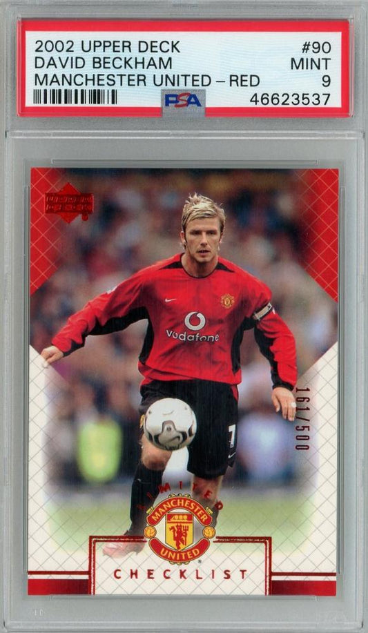 2002 Upper Deck David Beckham Manchester United Red #90 trading card graded PSA9 serial 161 of 500