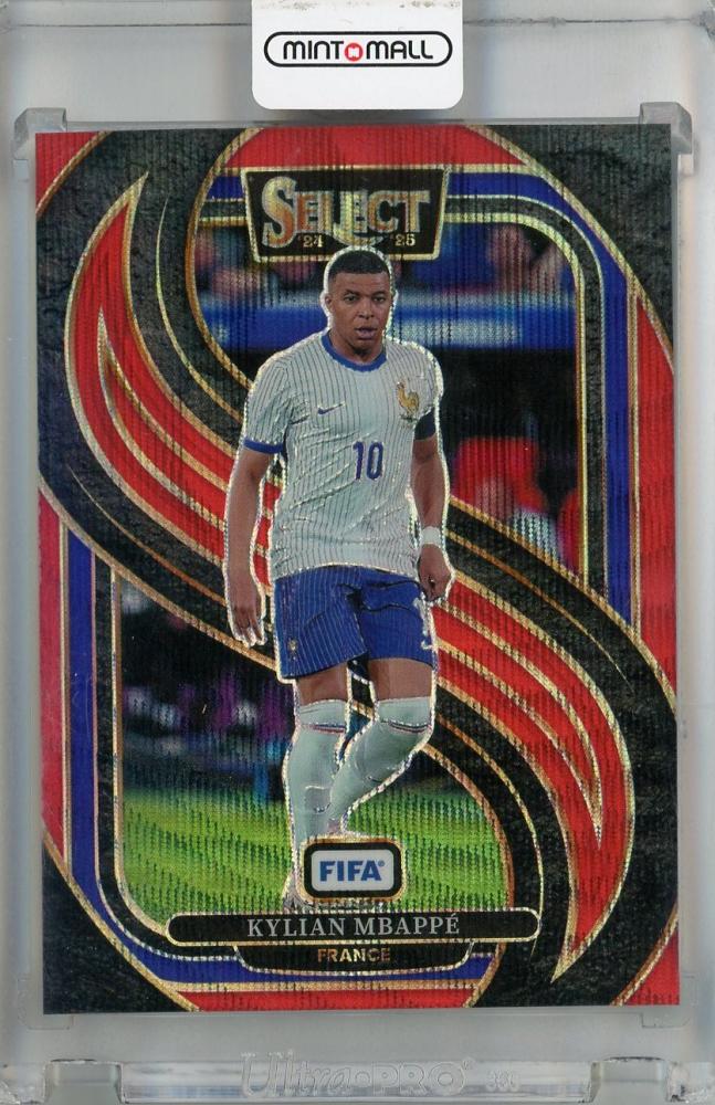 2024-25 Panini Select FIFA Kylian Mbappe Mezzanine Red Wave trading card serial #16939/59