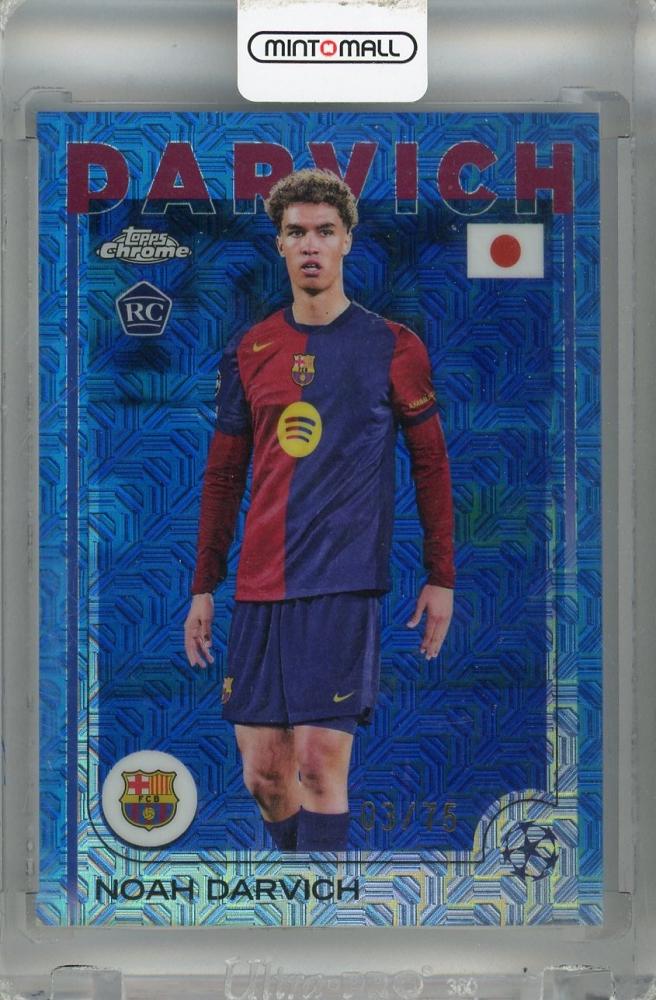 2024-25 Topps UEFA Japan Edition Noah Darvich Blue Mojo Refractor card #148 featuring FC Barcelona