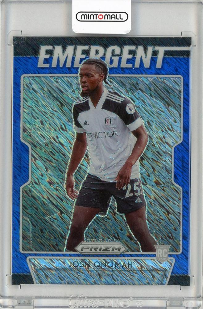 2020-21 PANINI Prizm Premier League Emergent Prizms Blue Shimmer Josh Onomah trading card number 20, serial 6 of 8