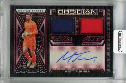 2023-24 Panini Obsidian Matt Turner Dual Jersey Ink Electric Etch Red Pulsar Auto #33 trading card with back dent